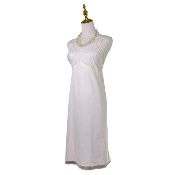 Vintage 50s Grandma White Bias-Cut Embroidered Lacy Full Slip Dress Size M - Picture 5 of 15